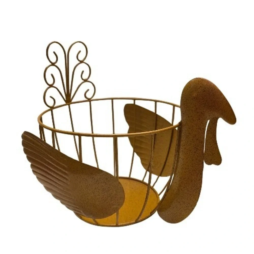 Turkey Egg Fruit Bread Basket Wire Metal‎ Thanksgiving Centerpiece Table Decor